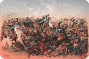 Battle scene, Crimean War, color lithograph, 29x20 cm, from Episodes de la guerre d