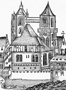 Montecassino Abbey, German woodcut, from Nuremberg Chronicle (Liber Chronicarum) by Hartmann Schedel بواسطة بليز نيكولا لو سوير
