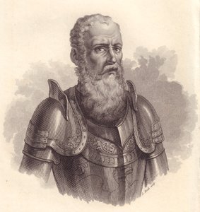 صورة للقائد العسكري الإيطالي إيزيلينو الثالث دا رومانو أو إسيلينو دا رومانو (1194-1259) ، نقش على النحاس
