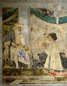صورة سيجيسموندو (سيجيسموندو) باندولفو مالاتيستا (1417-1468) في الصلاة أمام سان سيجيسموندو (سيجيسموندو). فريسكو لبييترو دي بينيديتو دي فرانشيسكي دي بييرو ديلا فرانشيسكا (1422-1492) بواسطة بييرو ديلا فرانشيسكا