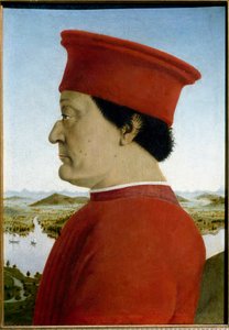 صور شخصية لفيديريكو دي مونتيفيلترو ، دوق أوربينو وباتيستا سفورزا. التفاصيل تمثل Federico da Montefeltro بواسطة بييرو ديلا فرانشيسكا