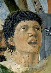 أسطورة الصليب الحقيقي ، انتصار قسطنطين في معركة جسر ميلفيان ، تفاصيل رجل يصرخ ، أكملت 1464 فريسكو
