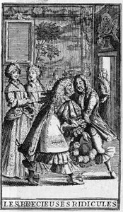 Les Precieuses ridicules de Moliere (السيدات الشابات المتأثرات) نقوش بقلم بيير بريسارت لطبعة 1682. بواسطة بيير (بعد) بريسارت