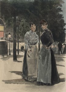 امرأتان عاديتان في الجادة ، رسم توضيحي من "La Femme a Paris" لأوكتاف أوزان (1851-1931) 1894 (نقش ملون) بواسطة بيير (بعد) فيدال