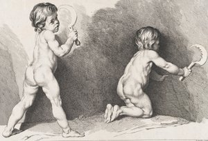 طفلان عريانان واقفان ، من كتاب الأطفال الجديد ، 1720-60.
