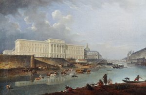 فندق Hôtel de la Monnaie ، و Quai de Conti و Seine ، يُرى من Pointe de la Cité ، 1777.