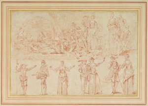 Two fetes galantes and studies of single figures and pairs (red chalk on paper) بواسطة بيير أنطوان كويلارد