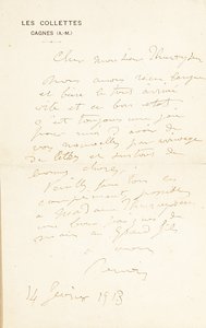 توقيع خطاب توقيع للدكتور فريتز ثورنيسن ، باريس ولي كوليت ، 24 يونيو 1908 بواسطة بيير أوغست رينوار