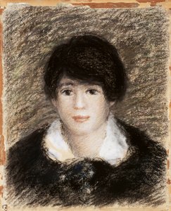 امرأة شابة، منظر للوجه بفستان أسود وياقة بيضاء. رسم بيير أوغست (بيير أوغست) رينوار (1841-1919)