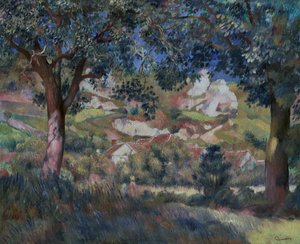 منظر طبيعي في La Roche Guyon ، حوالي عام 1887 (زيت على قماش) بواسطة بيير أوغست رينوار