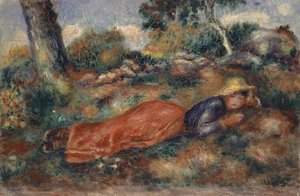 المرأة الشابة، الكذب في العشب، المرأة الشابة، الكذب على العشب، ca 1890-1895. بواسطة بيير أوغست رينوار