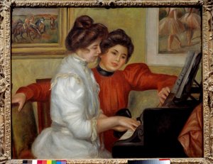 إيفون وكريستين ليرول في لوحة البيانو لبيير أوغست رينوار (1841-1919) 1898 صن. 0.73x0.92 م باريس ، متحف أورانجيري - إيفون وكريستين ليرول على البيانو. لوحة لبيير أوغست رينوار (1841-1919) 1898. 0.73 × 0.92 م. أورانجري م بواسطة بيير أوغست رينوار