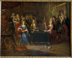 لاعبو بطاقات النبلاء يلعبون الورق في غرفة المعيشة. لوحة لبيير بيرجيني (1652-1708) 1699 أراس ، متحف الفنون الجميلة بواسطة بيير بيرجيني