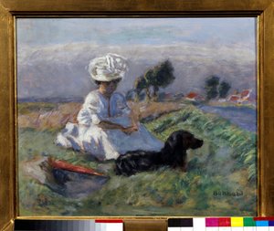 Woman with Dog (oil on canvas) بواسطة بيير بونارد