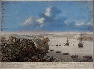 منظر لمكان الهبوط فوق مدينة كيبيك يصف الهجوم ... على Hauteurs DAbraham Septr. 13th 1759 ، c.1760 بواسطة بيير تشارلز كانوت