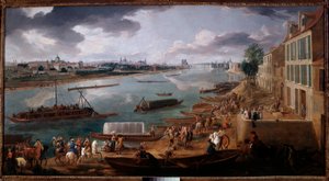 منظر لباريس ، مأخوذ من Quai de la Rapee في عام 1716 رسم بيير دينيس مارتن (1663-1742) 1716 صن. 1،7 × 3،15 م باريس ، متحف كارنافالي