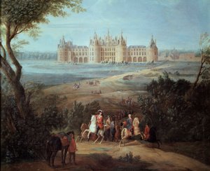 منظر قصر شامبورد ، ريجنت فيليب الثاني دوق أورليانز (1674-1723) يعطي أوامر لصيد الرسم بواسطة بيير دينيس مارتن (1663-1742) 1722 صن. 1،3 × 1،5 م - منظر قصر شامبورد ، ريجنت فيليب الثاني دوق أورليانز (1674-172