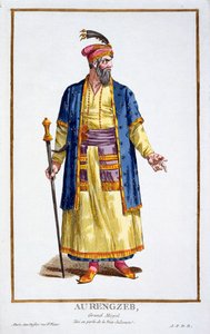 أورنجزيب ، خان العظيم من جحافل المغول من Recuil des Estampes ، يصور الرتب و Dignites ، بعد زي جميع ations الحالية &39;، نشر 1780 (نقش يدوي اللون بواسطة بيير دوفلوس