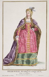 Hedwige، Marquise d&39;Arquien، ملكة بولندا من "Receuil des Estampes، تمثل الرتب والكرامات، بعد زي جميع الأمم الموجودة" ، تم نشره عام 1780 (المهندس الملون يدويًا بواسطة بيير دوفلوس