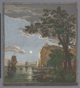 منظر لساحل به سفن وقوارب على الماء بضوء القمر La pleine lune (العنوان على الكائن) بواسطة بيير فوكيه