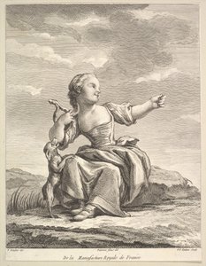 طفلة صغيرة تلعب مع كلب ، من الكتاب الثاني للأرقام بعد الخزف ... ، بعد 1757.