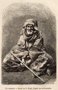 مارابوط ، زهد يدعي أنه إسلام أو توفيق إسلامي ، يعتبر رجلاً مقدسًا ورجلًا حكيمًا ، وكان موضوعًا لعبادة شعبية في شمال إفريقيا ، نقش بعد رسم لفريتيل ، يوضح الرحلة إلى تلمسان (الجزائر) ، بواسطة E. de Lorral ،