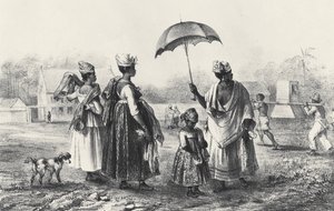 تجار العبيد مع الأطفال ، من "رحلة سورينام" ، 1839 (ليثو) (صورة بالأبيض والأسود) بواسطة بيير ج. (بعد) بينوا