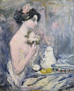 امرأة مع باقة