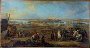 حملة فلاندرز (1745-1747): "" الملك لويس الخامس عشر (1710-1774) في مقر مونس في هينو في يوليو 1746 "" لوحة لبيير نيكولا لينفانت (1704-1787) من القرن الثامن عشر. 1،77x3،35 م