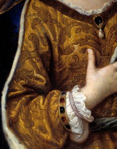 صورة لفرانسواز دوبيني ، ماركيز دي مينتينون (1635 - 1719) ، عشيقة لويس الرابع عشر. تفاصيل الفستان. لوحة بيير مينارد (1612-1695) بواسطة بيير مينارد