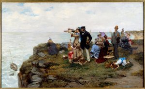 منحدرات إتريتات السياح يمشون على المنحدرات. لوحة لبيير أوتين (1840-1899) مجموعة خاصة 1878 بواسطة بيير أوتين