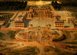 منظر للقصر وحدائق ومتنزه فرساي من شارع باريس ، تفاصيل القصر ، 1668 زيت على قماش من 81242