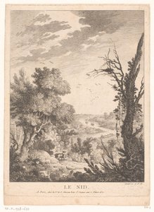منظر طبيعي مع الغزلان والأرانب والطيور ونهر في الخلفية لو نيد (العنوان على الكائن) بواسطة ويدوي فرانسوا شيرو (الثاني)