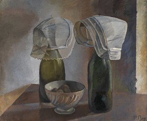 لا تزال الحياة مع الزجاجات و Breton Bonnets ، حوالي عام 1924 (زيت على قماش) بواسطة بيير روي