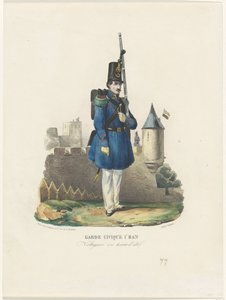 Belgische burgerwacht op wacht ، 1830 Civic Guard 1r Ban / Voltigeur في فستان صيفي (العنوان على الكائن) بواسطة S.Avanzo و Cie.