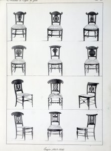 Different models of Premier Empire chairs (1805-1806). Plate taken from the collection “” Collection de meubles et objets de taste”” by Pierre de la Mesangere (1761-1831). Paris. Decorative Arts بواسطة بيير دي لا ميسانجير