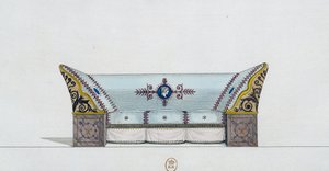 صوفا ، اللوحة 106 ، رسم توضيحي من Collection de Meubles et Objects de gout (مجموعة أثاث وأشياء من الذوق) بواسطة بيير دي لا ميسانجير