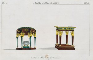 طاولات للزهور أو حاملات الزهور ، اللوحة 84 ، رسم توضيحي من Collection de meubles et Objects de gout (مجموعة من الأثاث والأشياء ذات الذوق) بواسطة بيير دي لا ميسانجير