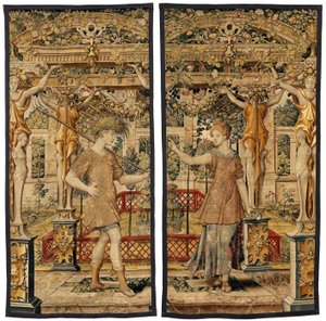Vertumnus و Pomona: تحول Vertumnus إلى مزارع ، حوالي 1550 (ذهب ، صوف وحرير) بواسطة بيتر كويك فان إيلست