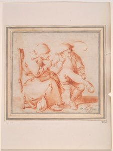 زوجان من الفلاحين العجوز جالسين بواسطة Pieter Jansz. Quast
