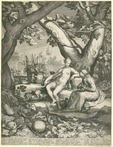 Vertumnus اقتراض شكل امرأة عجوز لكسب حب بوموناس ، 1605 (النقش على ورق مسدود) بواسطة بيتر جانزون ساونريدام
