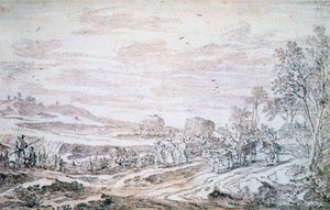 منظر طبيعي مع آلات حصادة ، c1615-1661
