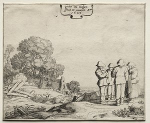 المناظر الطبيعية مع أربعة فلاحين يتحدثون ، 1626. بواسطة بيتر مولين