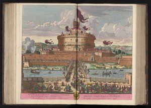 Engelenburcht aan de rivier de Tiber te Rome قلعة سانت أنجيلي (أي ميكايليس) من أعلى (...] (العنوان على الكائن) بواسطة جيوفاني باتيستا فالدا