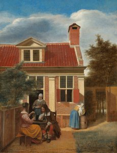 شخصيات في فناء خلف منزل ، ج. 1663-5 بواسطة بيتر دي هوش