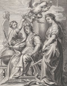 صورة رمزية للحكومة الجيدة ، جالسًا في المنتصف ويتوج ببوتو و وو ... ، كاليفورنيا. 1640 - 74. بواسطة بيتر دي جود الثاني
