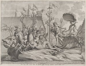 اللوحة 35: فيليب ملك إسبانيا مثل نبتون ، راكبًا عربة يجرها حصانان بحريان ، من Gu ... ، 1636.