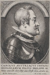صورة لتشارلز النمسا ، إنفانتي إسبانيا ، في الجانب الأيمن ، كاليفورنيا. 1650.