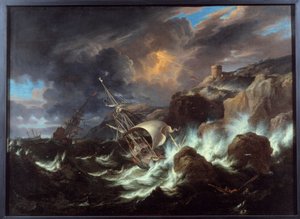 Tempete على البحر. لوحة لبيتر مولييه الثاني يونغ (أو بيترو موليريبوس أو بيترو كافاليير تيمبيستا) (1637-1701)
