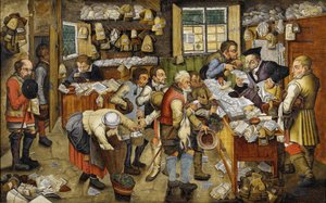 Le Paiement de la dime - دفع العشور (المعروف باسم محامي القرية) - رسم بيتر بروغيل الأصغر (Le jeune ou Brueghel d'Enfer) (1564-1638) - بين 1617 و 1622 - زيت على خشب - 54 ، 2x86.6 - مجموعة خاصة